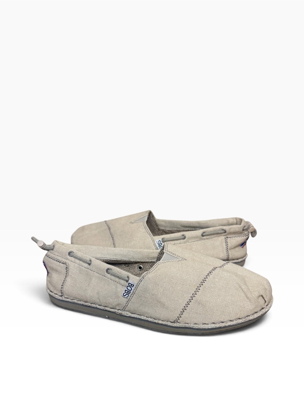 Bobs by Skechers Women's Tan Canvas Fabric Loafers Slip Ons Flats